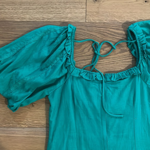 Nordstrom (One One Six label) green linen dress with puffy sleeves size small - Picture 9 of 10